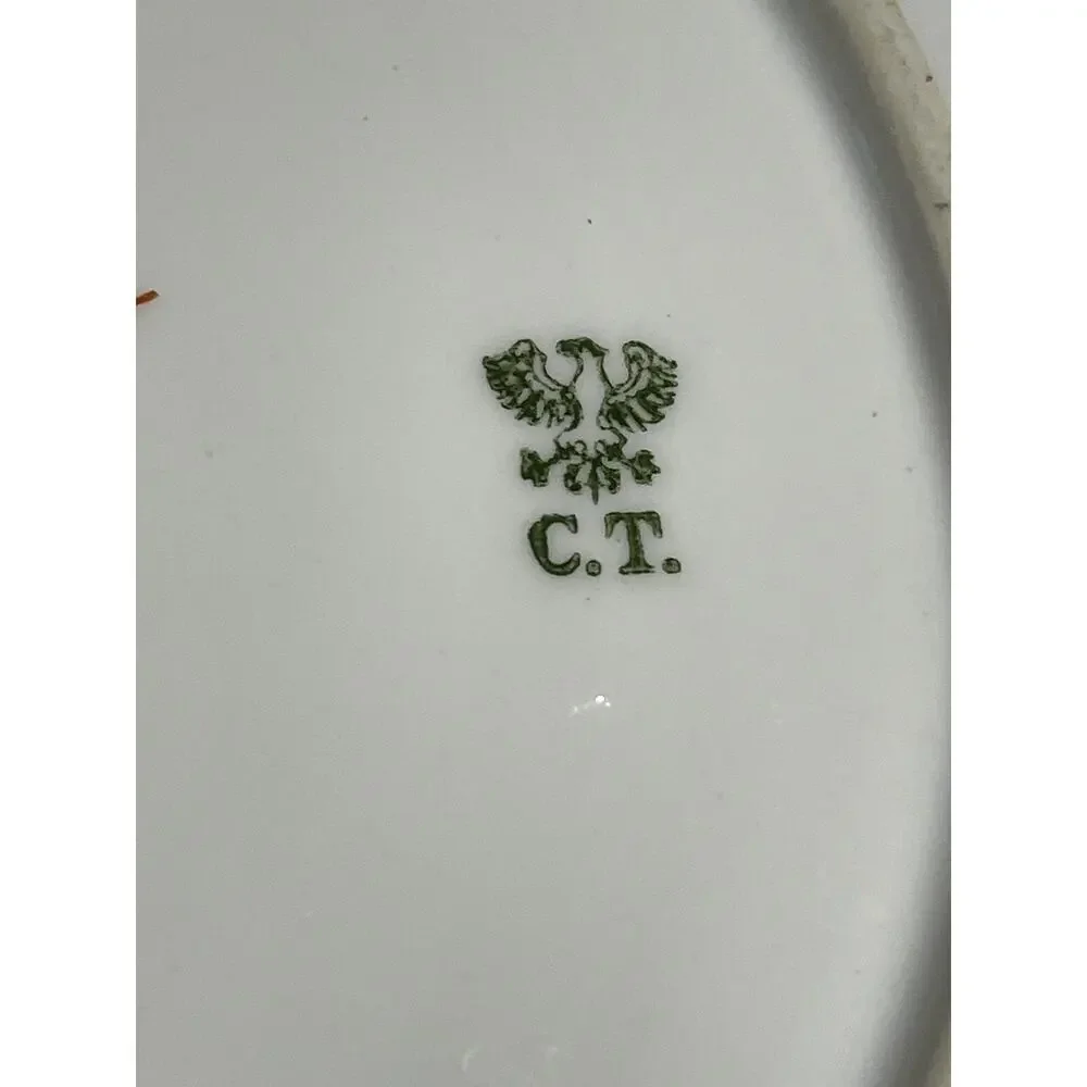 CT Carl Tielsch Germany Purple Yellow Floral Gilt Porcelain Shallow Bowl‎